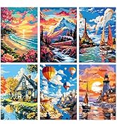 MISCER 6 Pack Paint by Numbers Adult Kits, Landscape Paint by Number Kits On Canvas for Adults Be...