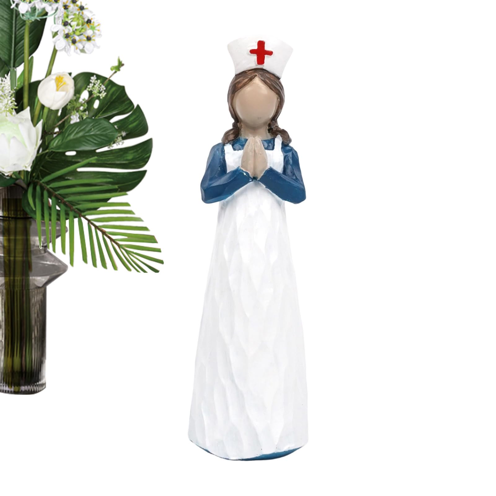 Statue d'infirmière miniature en résine avec finitions peintes à la main