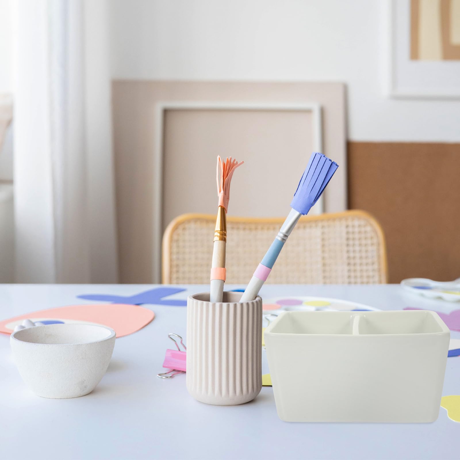 Healeved Robustes Keramisches Tintenfass mit Malpinsel Tablett für Kalligrafie und Künstlerbedarf Zuhause und Atelier