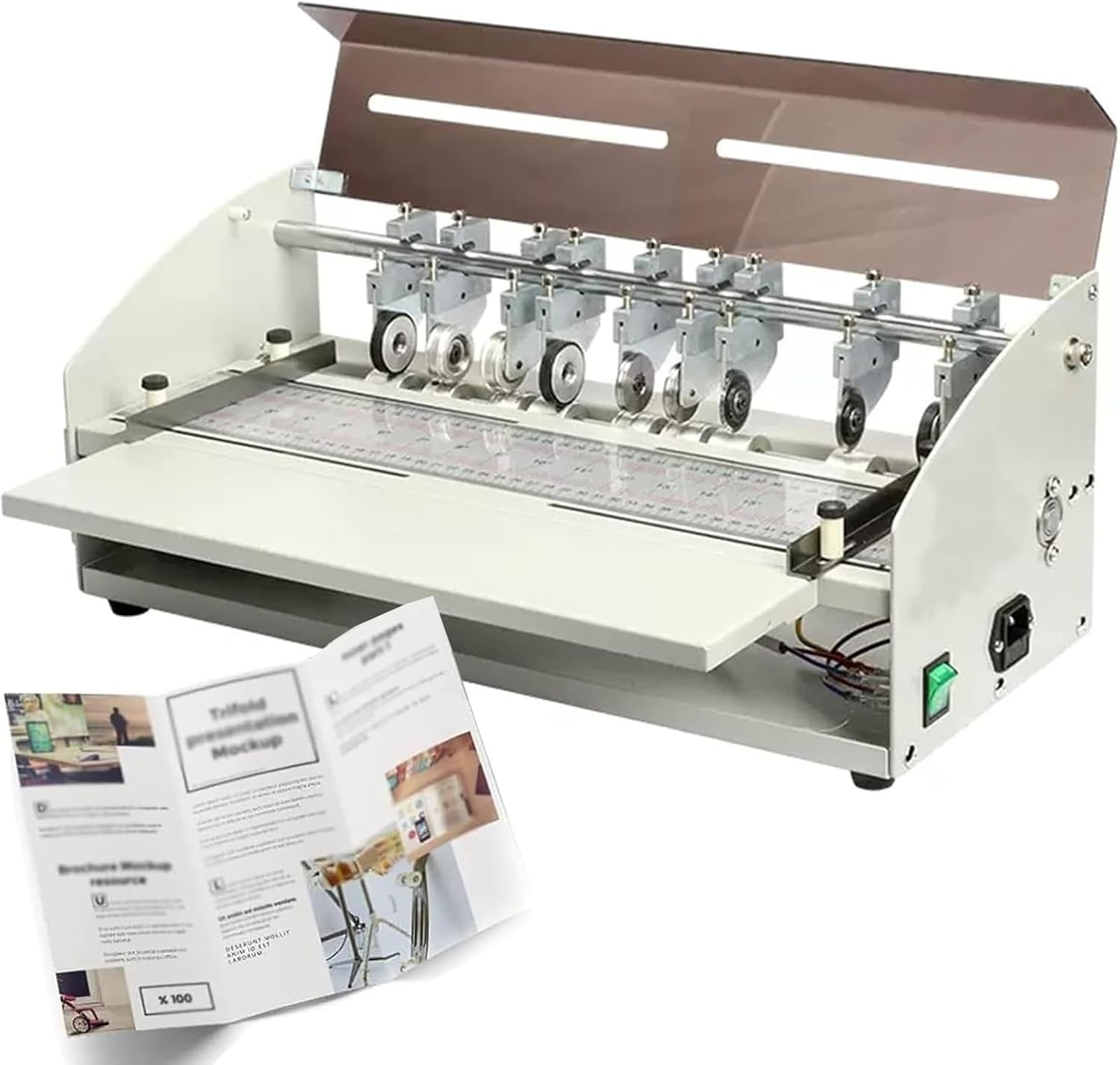 Máquina de plegado de papel, cortador perforador de 18 pulgadas con regla de escala, máquina plegable de papel multifunción para tarjetas, invitaciones, boletos, portadas de libros, fotos