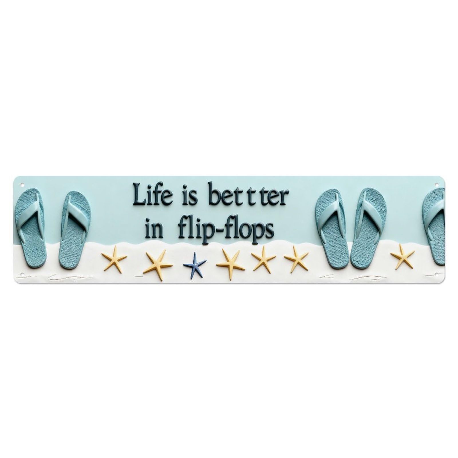 Flip Flops Stars Beach Waves Sand Metal Tin Sign Plaque