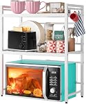 Étendue 2-Tier Rack four micro-ondes avec 6 Crochets - Plateau de comptoir réglable en acier au carbone noir/blanc (40-60cm / 15.7-23.6") Plus large 36cm Platform Kitchen Organizer Stand (Noir, 1 Niveau)