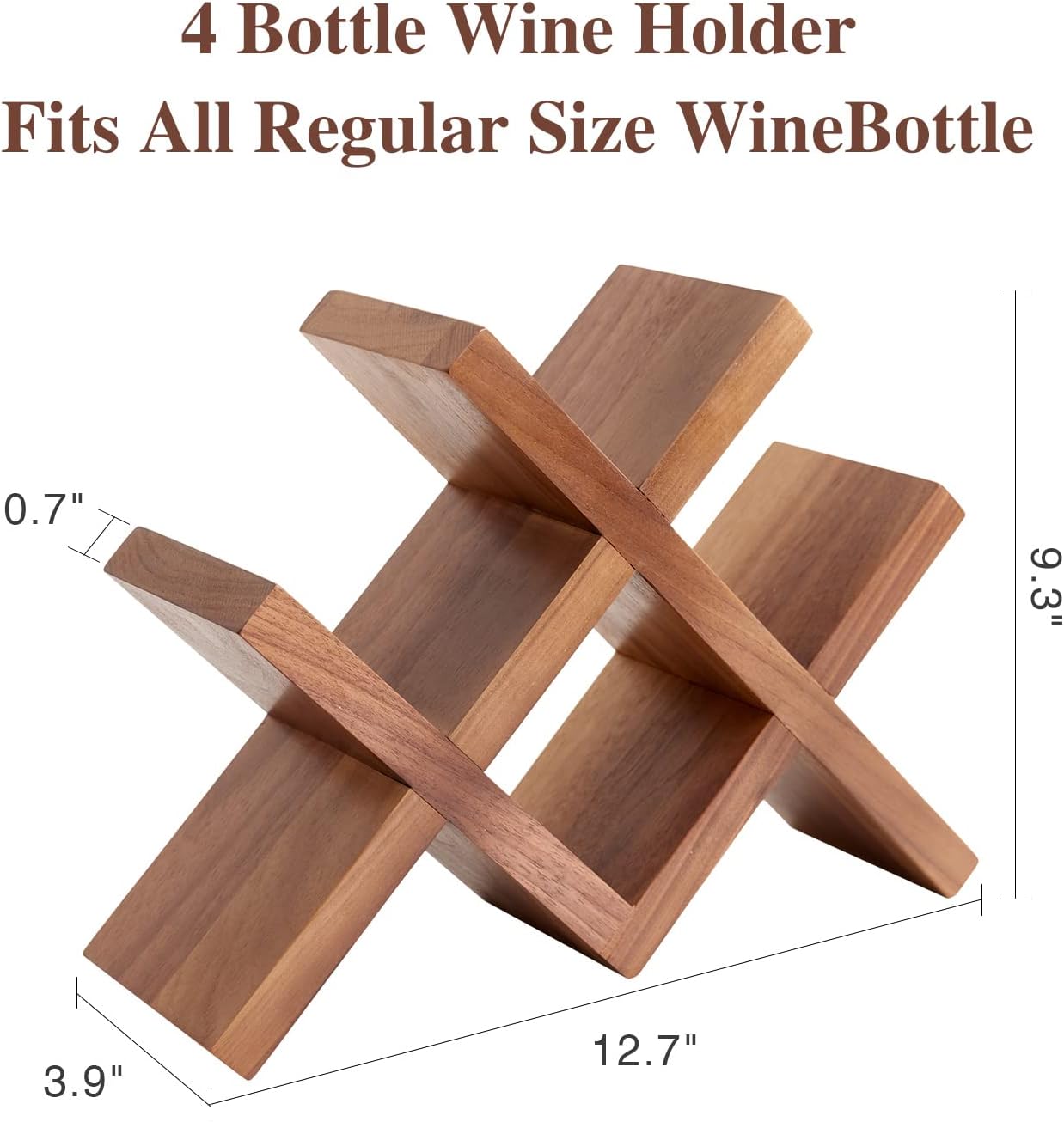 Wine Rack Countertop Oak Solid Wood Wine Organizer Rack 4 Bottles Holder for Wine, Drinks, Beer, Suit for Home, Bar, Kitchen,Cellar Basement (Walnut)