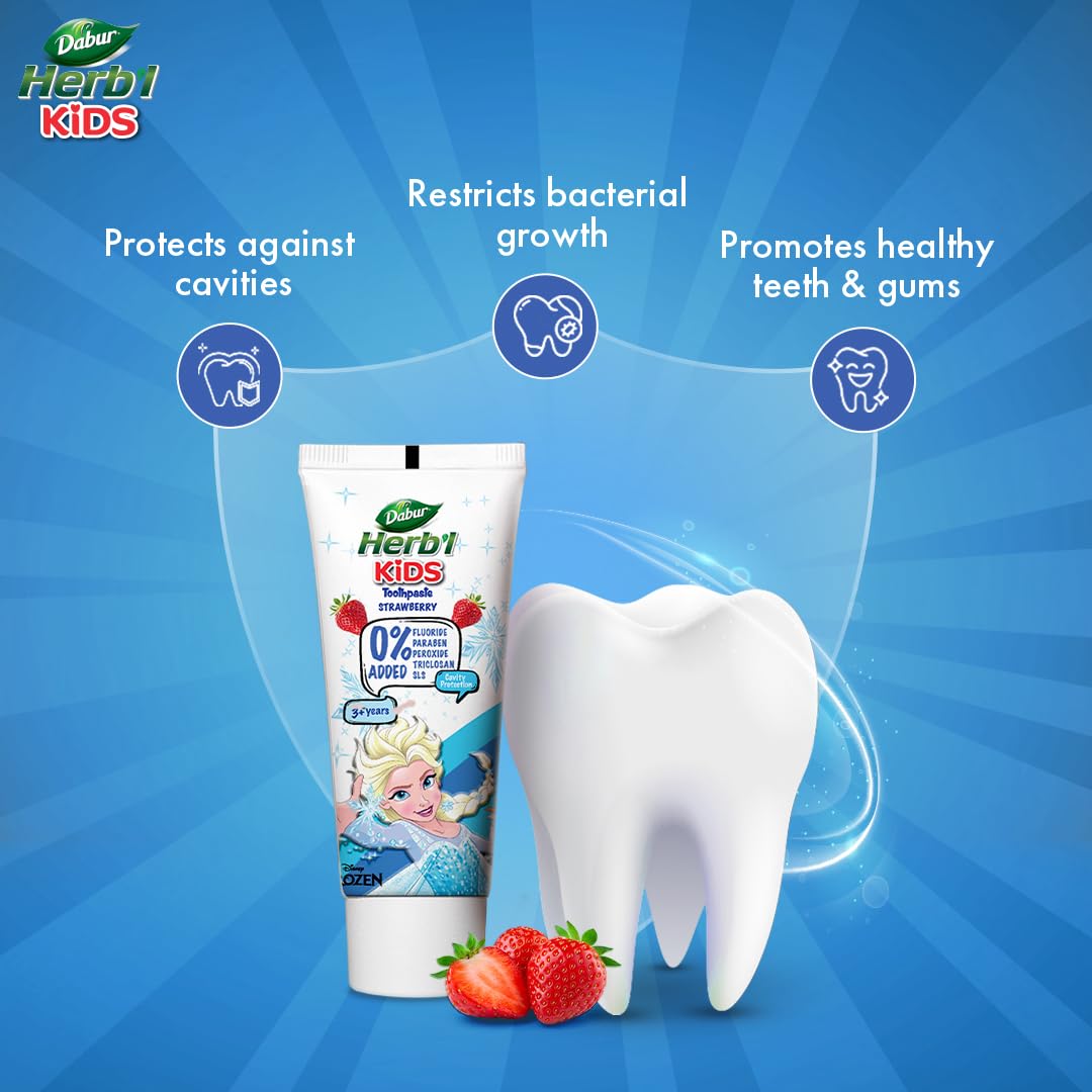 Dabur Herb'l Kids Elsa Frozen Toothpaste | 160g (Pack of 2 x 80g) | 3+ Years | Strawberry Flavour | No added chemicals | Cavity protection | Healthy Gums | SLS & Flouride free 1