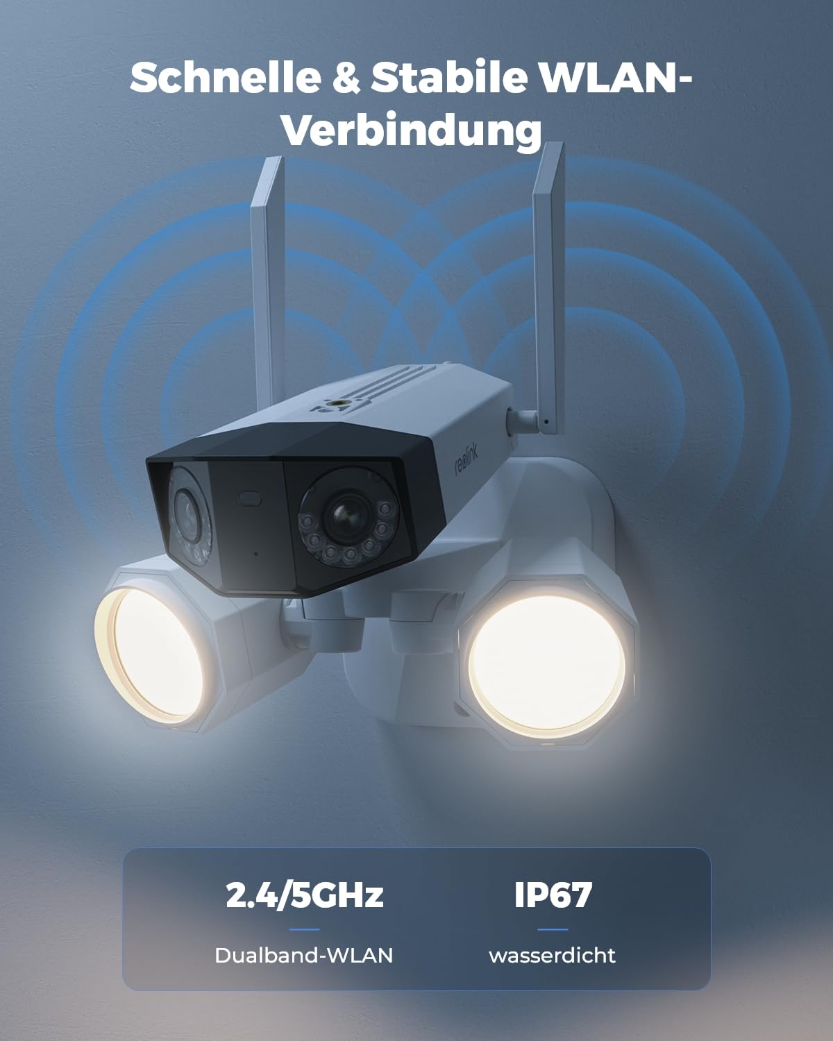 Reolink 4K Floodlight Überwachungskamera, 180° Weitwinkel, 2,4/5 GHz WLAN | Kamera Outdoor mit Smarte Beleuchtung, Personen-/Fahrzeug-/Tiererkennung, IP67, Wired Außenkamera, Duo Floodlight WiFi