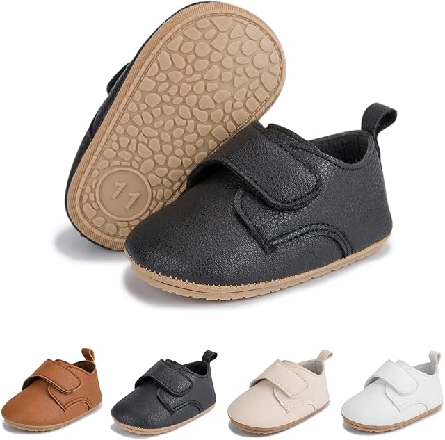 Sonsage Infant Baby Boy Girl First Walking Shoes Newborn Prewalkers Non Slip Rubber Sole Crib Trainers Toddler PU Leather Sneakers 12-18 Months