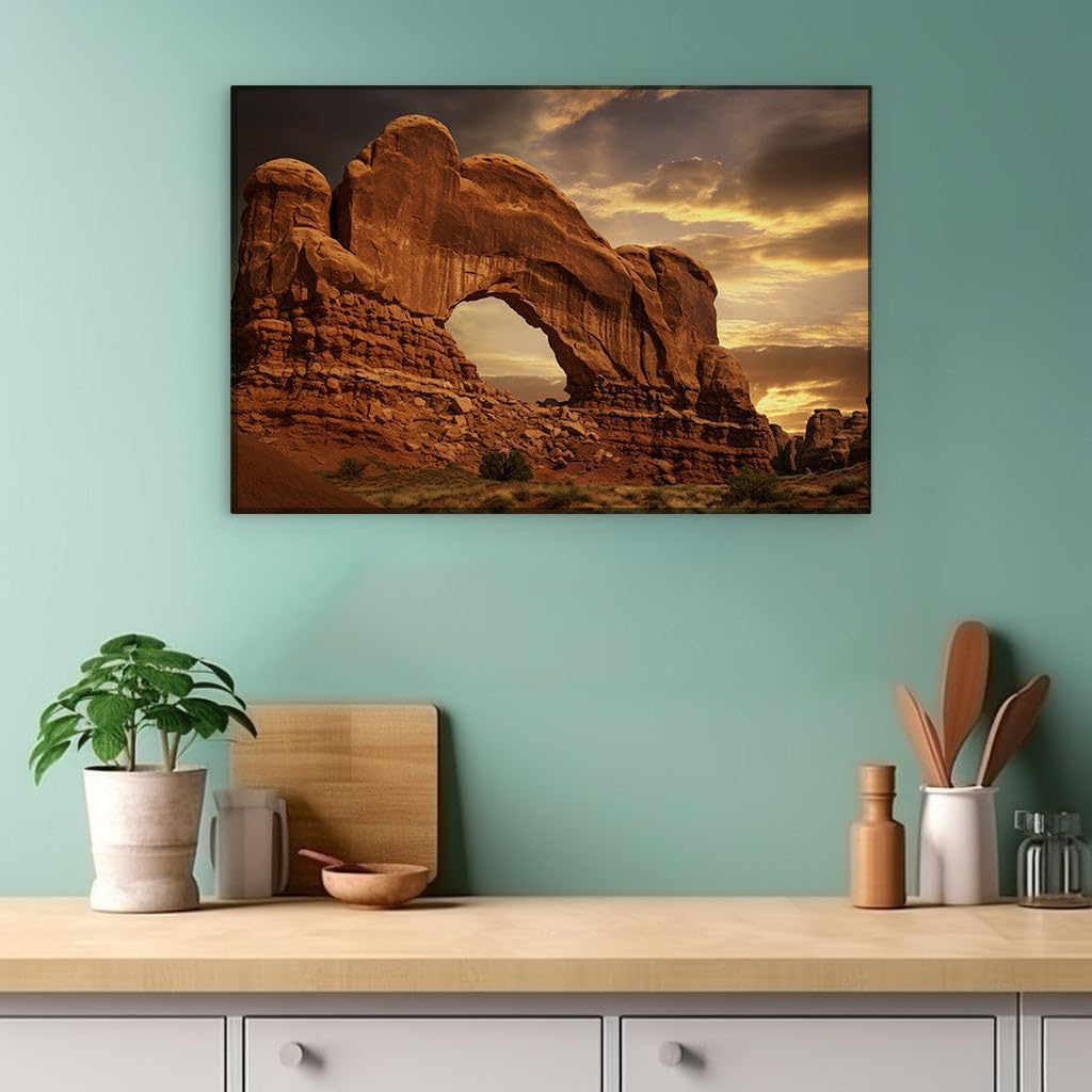 Canvas for Living room. Golden Arch Majesty in the Desert Wilderness, 27 x 18 inch Canvas Wall Art - Ready to Hang - 69x46 cm (27x18 inch)