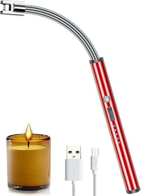 Haslaky Candle Lighter, Electric Lighter USB Rechargeable Lighter with Upgraded LED Battery Display Safety Switch Windproof Flameless Plasma Long Lighter for Candles, Grill, BBQ, Gas Stove, kitchen