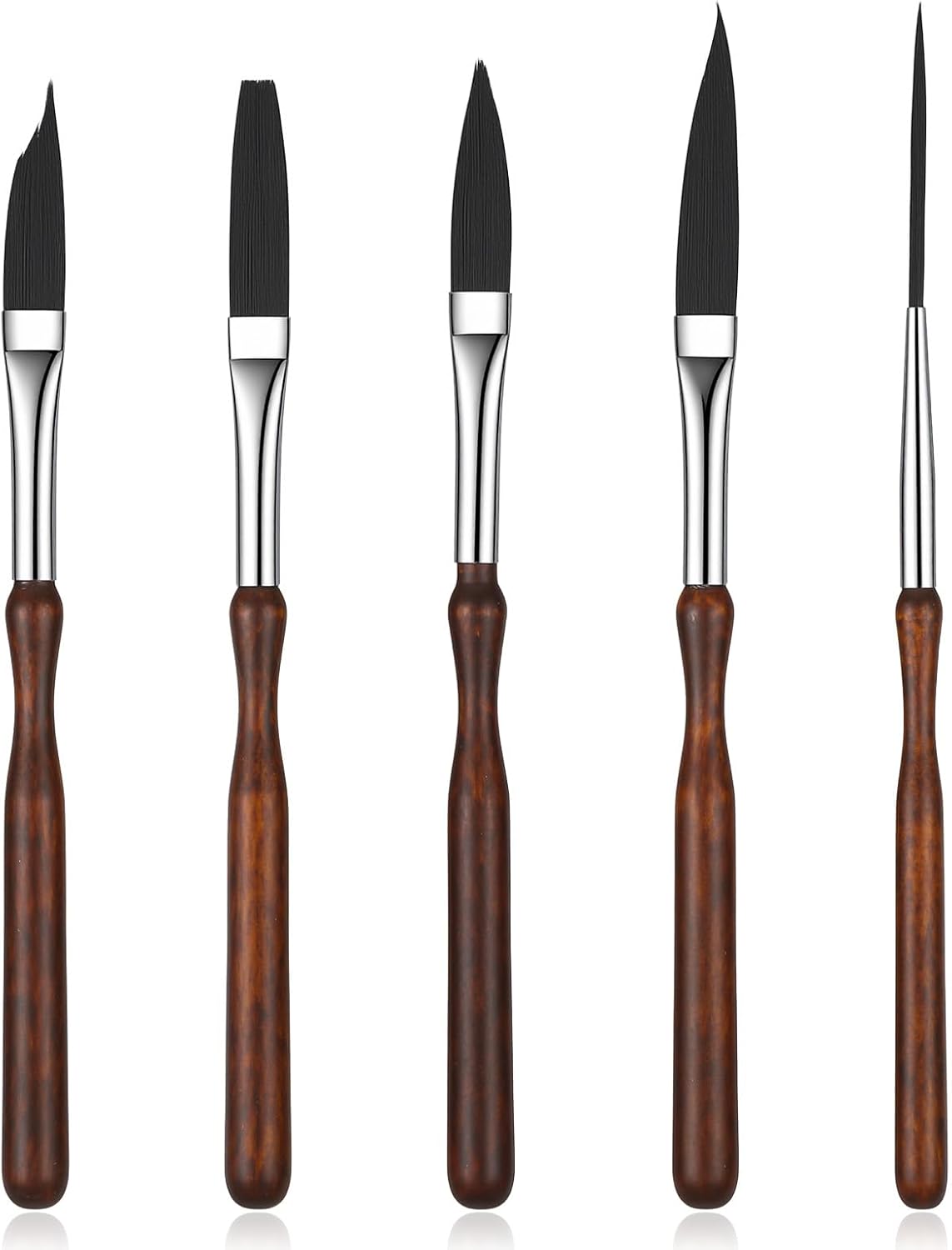 5 Pcs Starter Pinstriping Brush, High Performance Striping Brushes Set with Sword Liner Flat Head for Detail Art Painting Birch Wood Handle Nylon Bristles