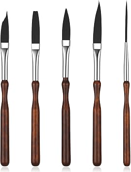 5 Pcs Starter Pinstriping Brush, High Performance Striping Brushes Set with Sword Liner Flat Head for Detail Art Painting Birch Wood Handle Nylon Bristles