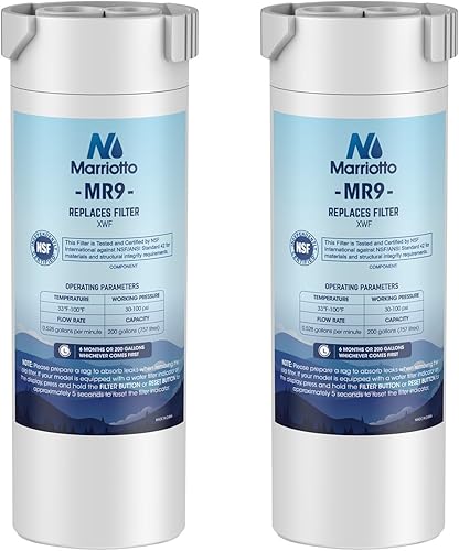 MARRIOTTO Filtro de agua XWF, repuesto para refrigerador GE, compatible con modelos de puerta francesa, paquete de 2 (no XWFE)