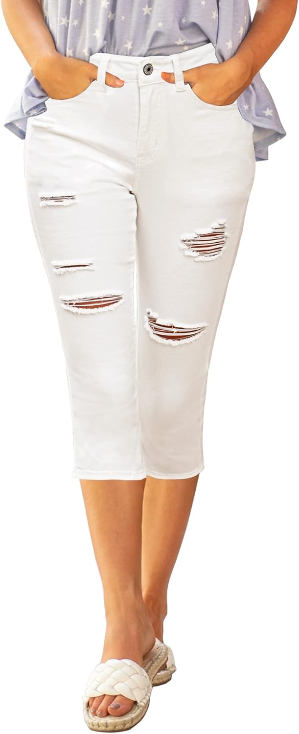 luvamia Womens Capri Jeans for Women High Waisted Skinny Ripped Jean Denim Pants - Image 2