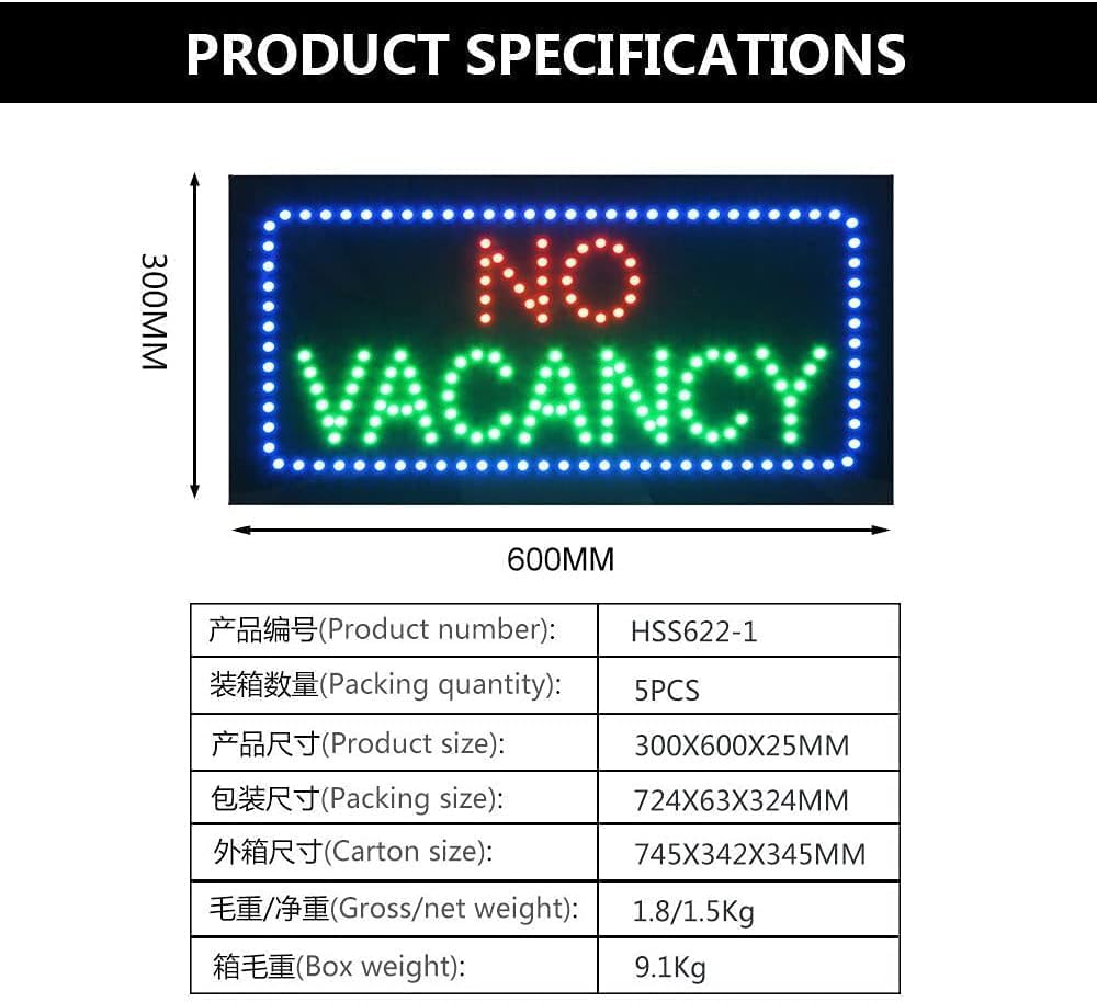 LED Vacancy Sign for Business, Super Bright LED Open Signboard for Motel, Electric Advertising Display Sign for Hotel Inn Business Shop Store Window Home Decor. (HSN0055)