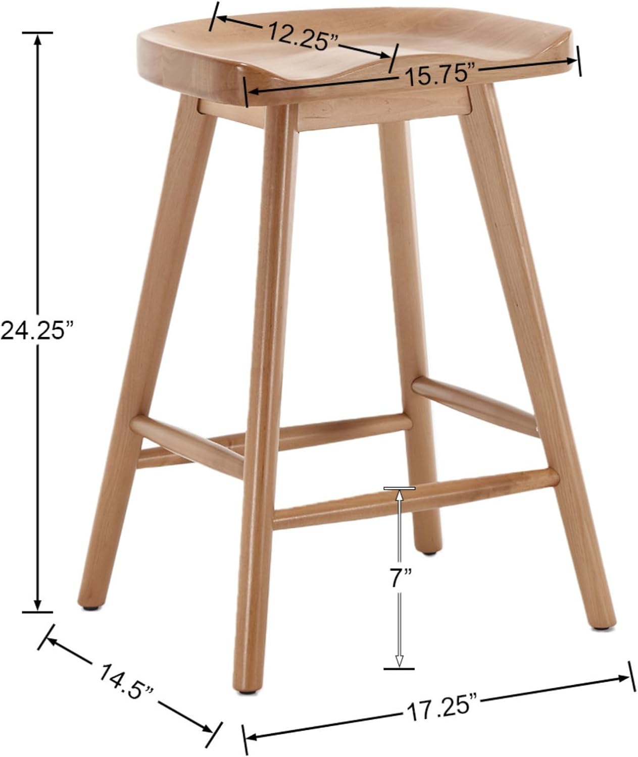DUOMAY Backless Counter Stools Set of 2, Modern 24.25" Seat Height Low Bar Chairs Solid Rubber Wood Counter Height Barstools Farmhouse Dining Stools for Home Kitchen, Brown