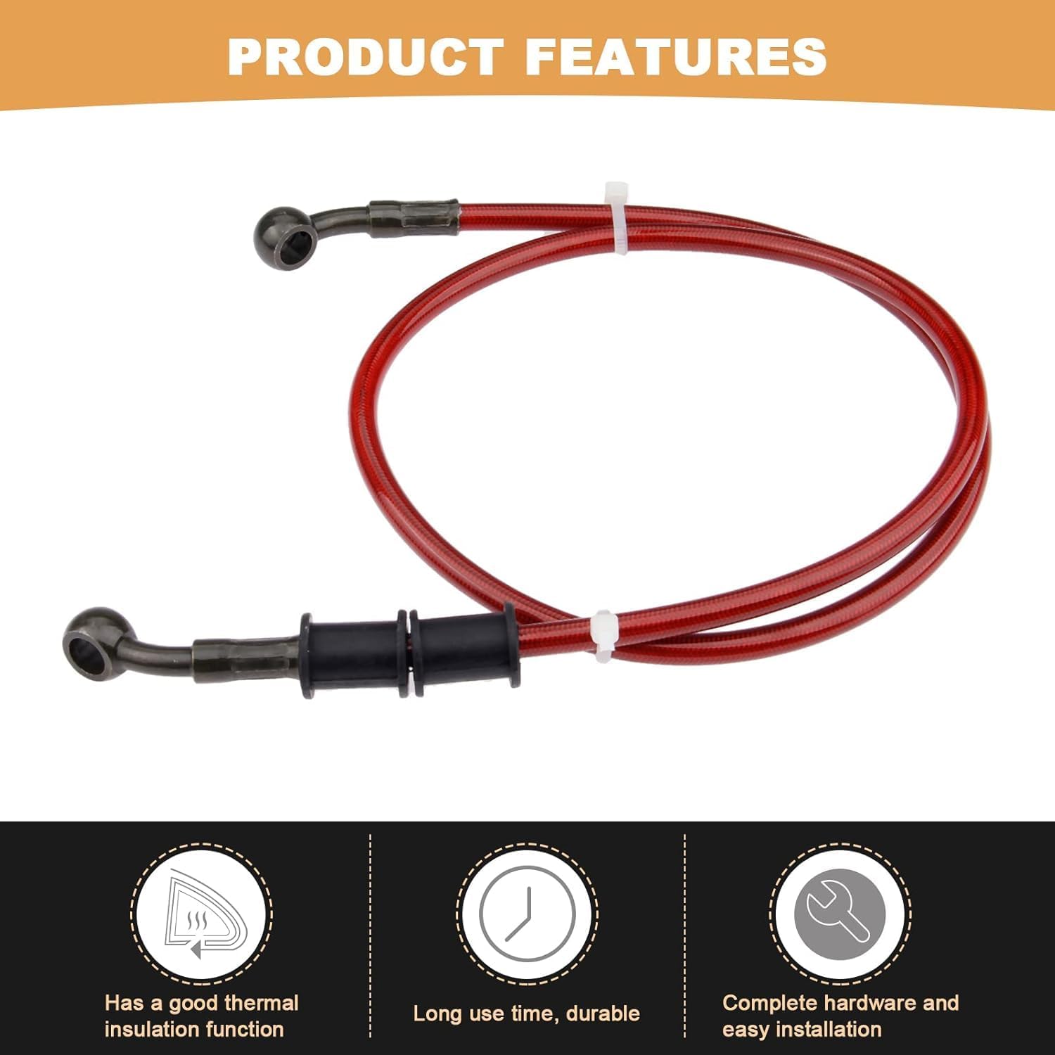 90cm Motorcycle Oil Hose, Hydraulic Brake Line Braided Steel Gas Clutch Pipe Compatible with ATV Pit Dirt Bike Enduro Motocross Street Bikes