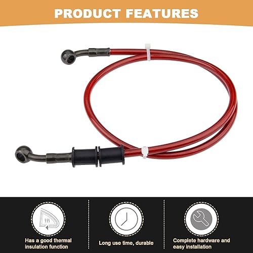 Miniatura 6 de Mtsooning - Manguera de aceite para embrague, freno, de acero trenzado, para motocicleta, tubo, 1 unidad., 60cm, Rojo