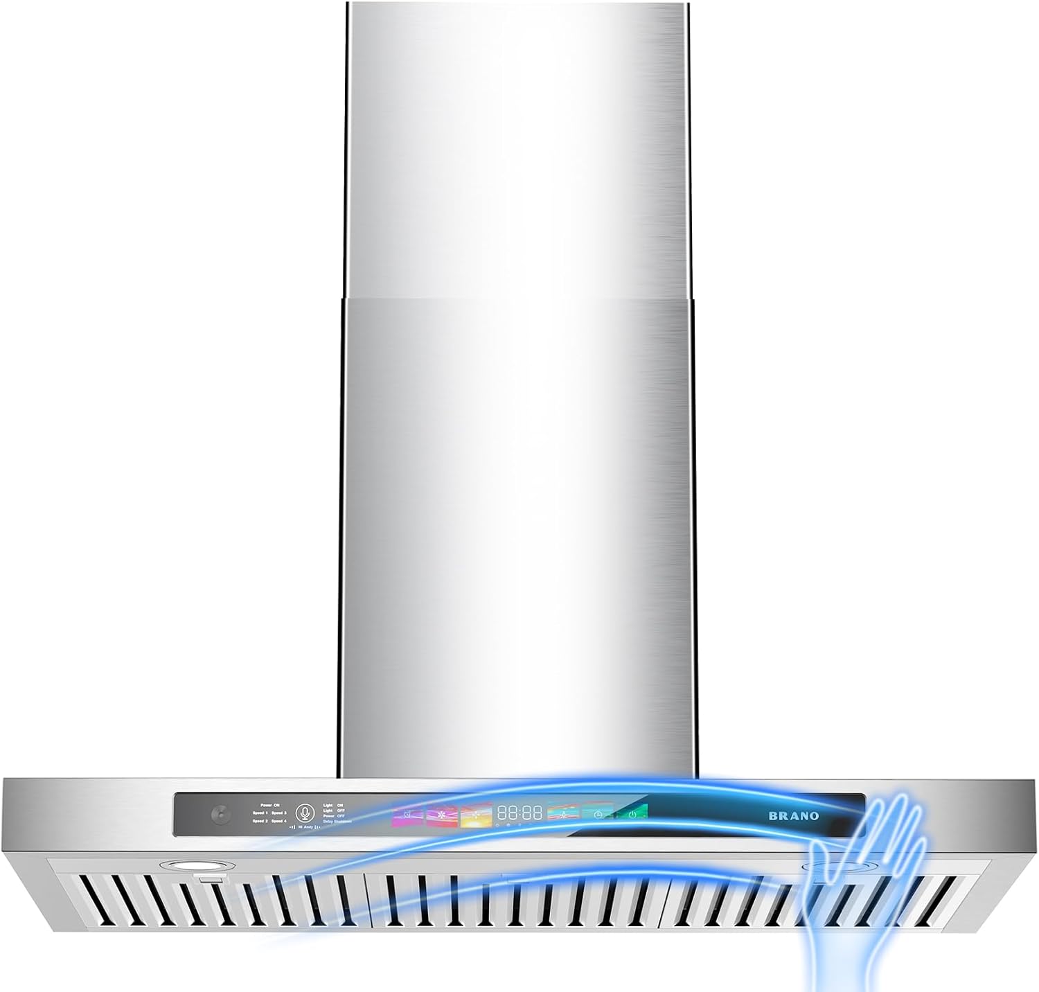 BRANO 36 Inch Wall Mount Range Hood 900 CFM with Voice/Gesture/Touch Control, Stainless Stee Ducted Kitchen Hood Vent with 4 Speed Exhaust Fan, Memory Mode, Adjustable Lights