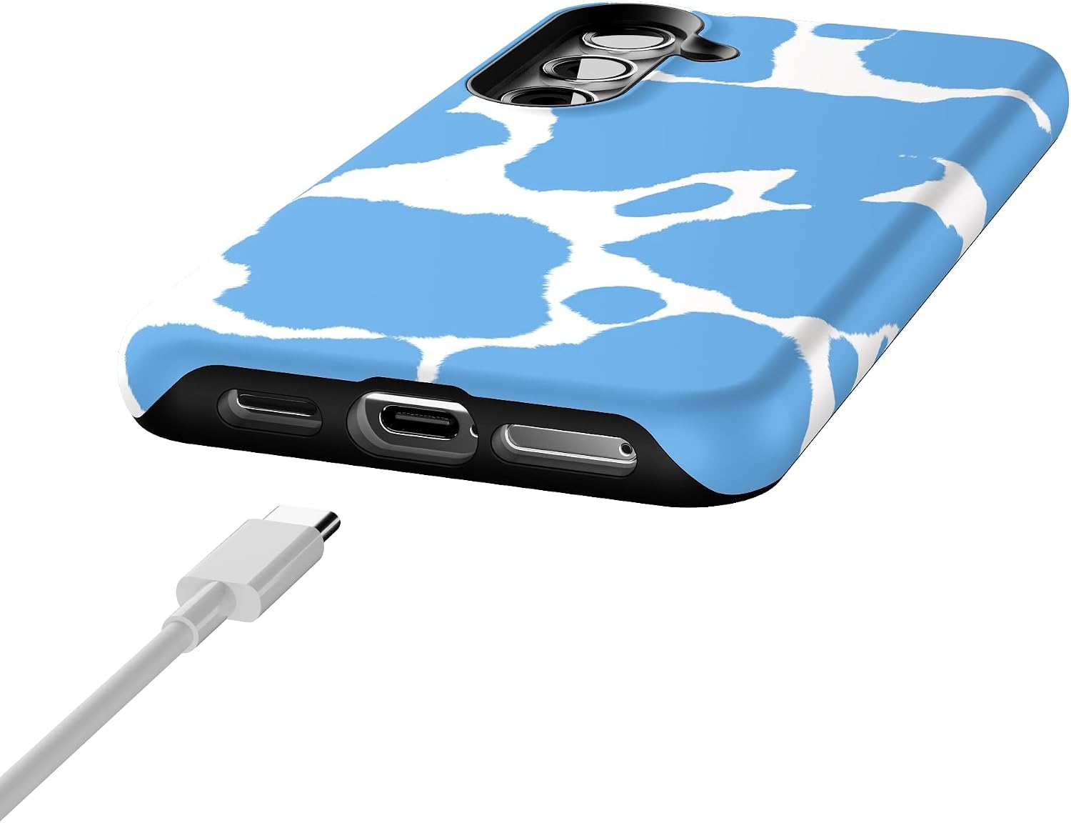 Casely Galaxy S24 Case | Current Mood | Light Blue Cow Print | Essential Slim Dual-Layer Protective Design