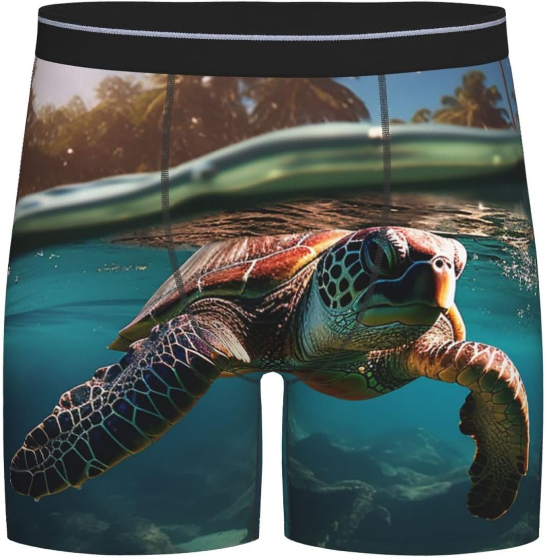 Mens Soft Breathable Breathable Stretch Trunks with Palm Trees Sea Turtles Diving