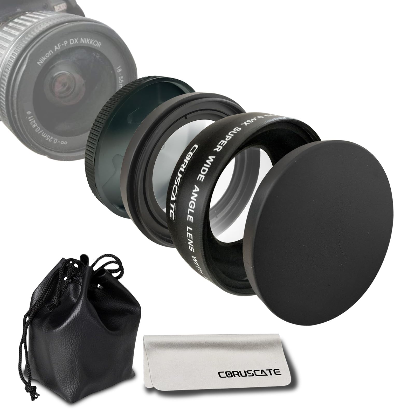 Obiettivo grandangolare da 55 mm 0,45x, con fotografia macro, ingrandimento migliorato, compatibile con tutti gli obiettivi della fotocamera DSLR da 55 mm + 1 panno per la pulizia dell'obiettivo