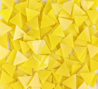 200g Assorted Colors Mosaic Tiles Triangle 0.6x0.6 inch Mosaic Tiles Stained Glass Assortment Crafts Supply with Storage Case for Home Decoration Handmade DIY Arts - Light Yellow