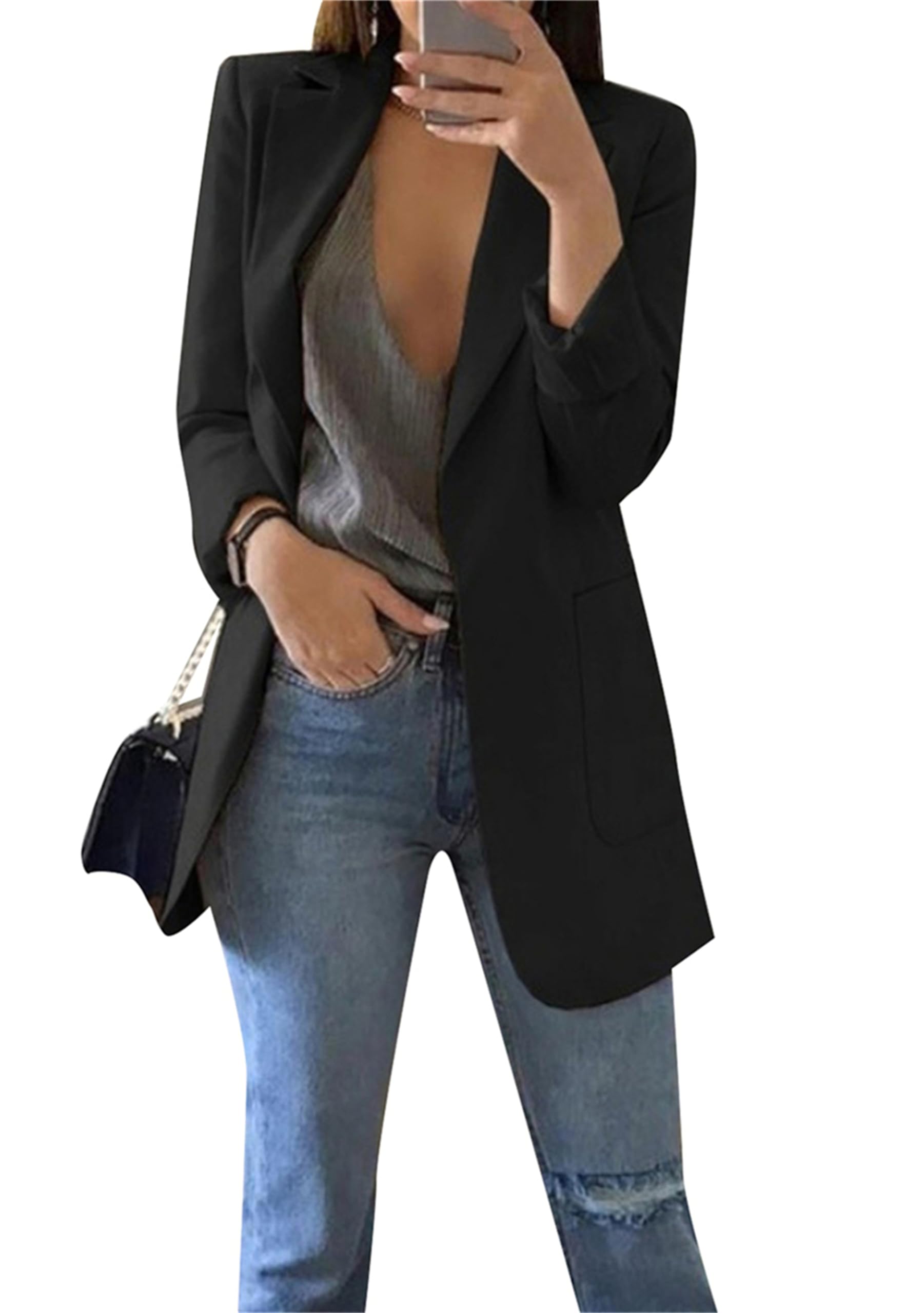 Donne Blazer Manica Lunga Aperto Anteriore Relax Fit Ufficio Leggero Collare Risvolto Casual Blazers Cappotti