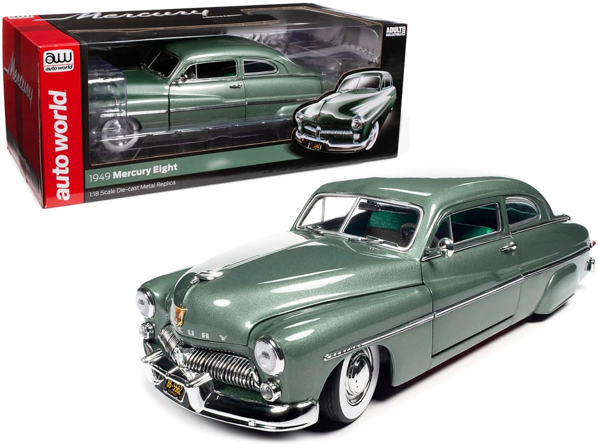 Diecast Model Car Compatible with Mercury Eight Coupe 1949 Berwick Green Metallic 1/18 Scale with Green and Gray Interior