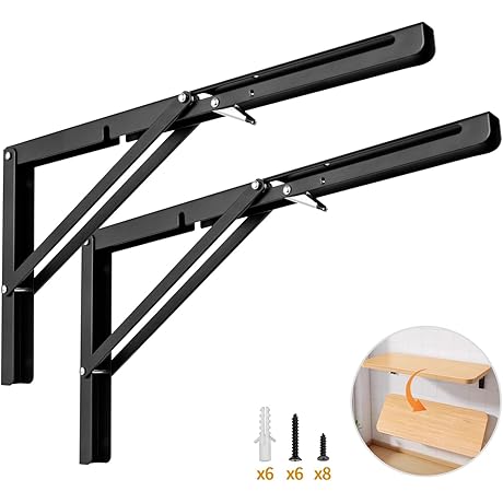 16 Inch Folding Shelf Bracket, Heavy-Duty, Space-Saving, 180-Pound Max Load