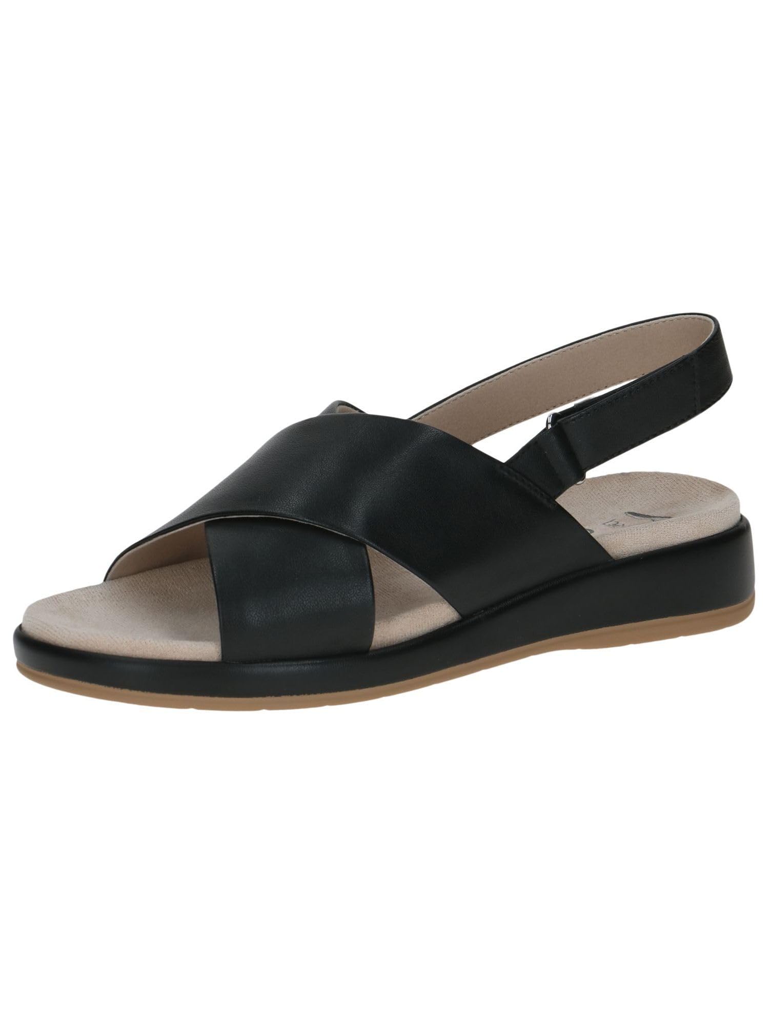 CAPRICE Women Sandals Flat Leather with Hook-and-Loop Closure, Black (Black Nappa), 7.5 UK