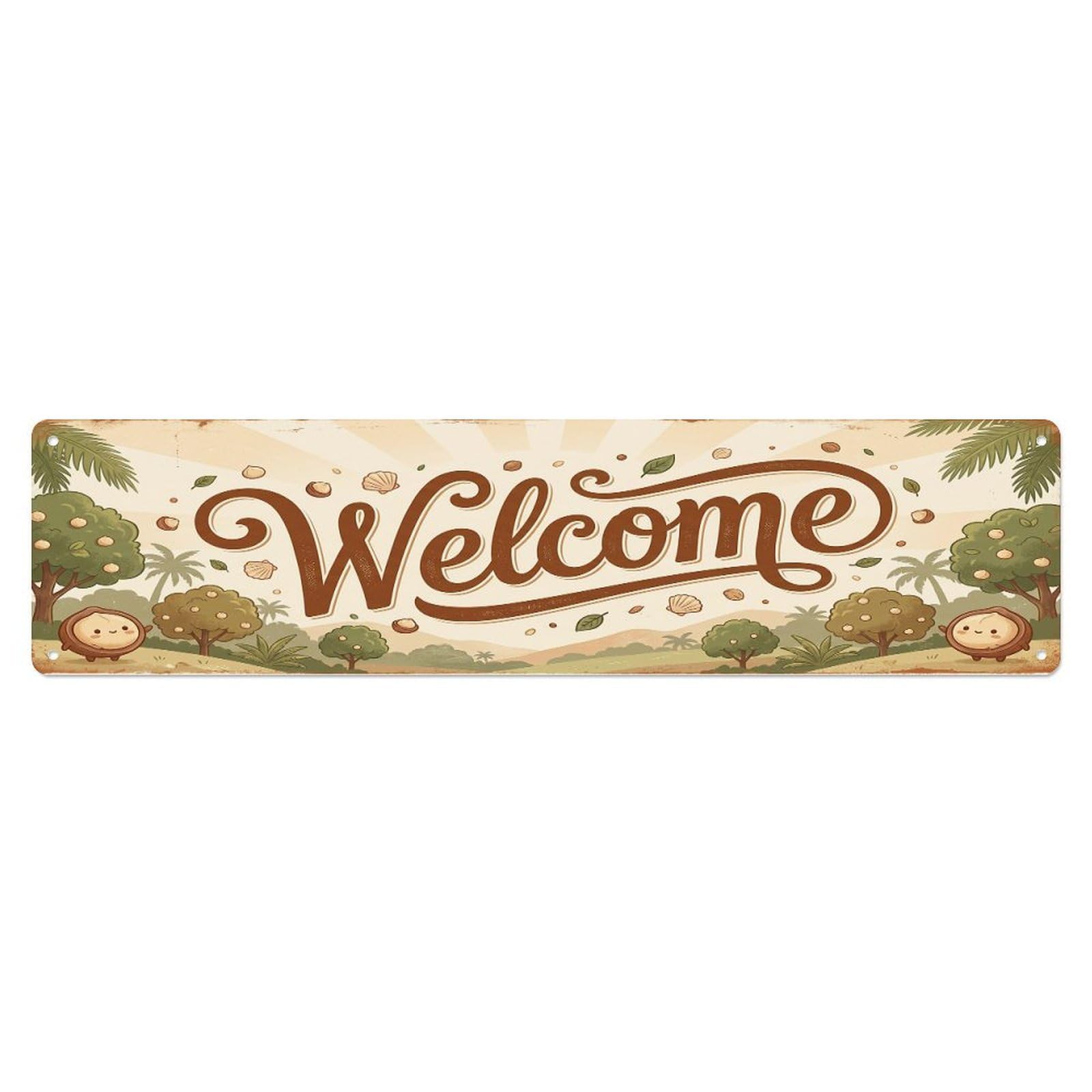 Olhnbad 4X16inch(10X40cm) Vintage Welcome Macadamia Creamy Metal Tin Sign