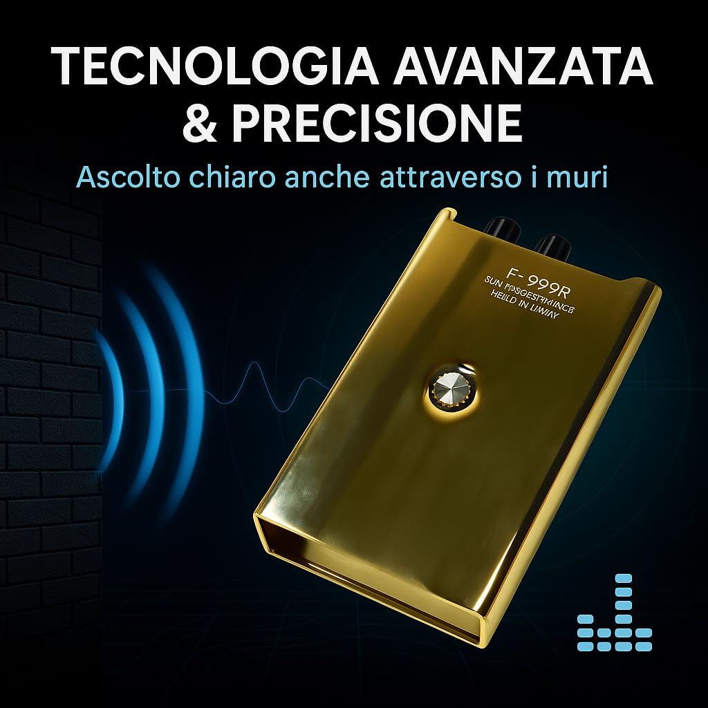 Microfono da Parete Professionale per Ascoltare Attraverso i Muri - Sistema con Filtri Avanzati, Microfono ad Ago e Uscita Registrazione - Ideale per Casa, Ufficio e Sicurezza (F999R Gold)