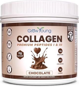 Grow Young Fitness Chocolate Collagen Protein - Promotes Skin, Bones, Joints, Weight Loss, Sugar Free 13.5 oz, 20 Servings