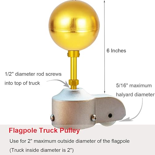 Miniatura 3 de EKEV Kit de reparación de piezas de hardware para mástil de bandera, bola dorada de 3 pulgadas + cuerda de halyard de 50 pies + gancho para tacos de