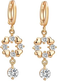 Dangle Earrings For Women,Copper Hypoallergenic Earrings For Women Heart With Round Cubic Zirconia Gold Dangle Earrings, Cubic Zirconia, Cubic Zirconia