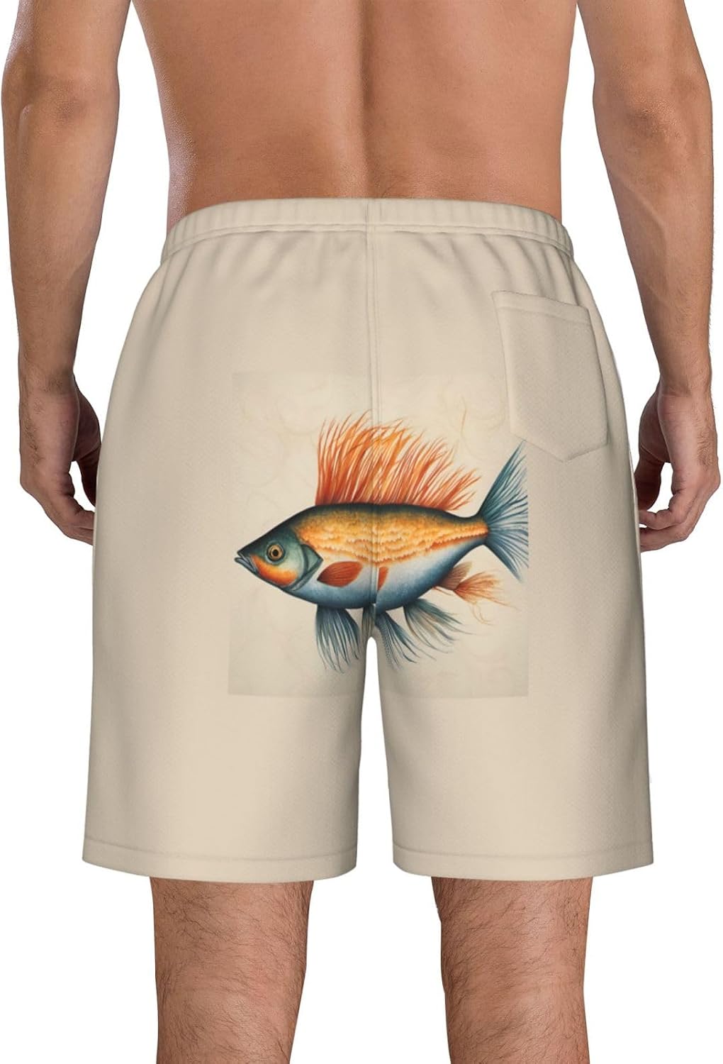 Safflower Flying Fish Print Men's Quick-Drying Shorts Casual Beach Pants Stretch Waist Shorts and Pockets