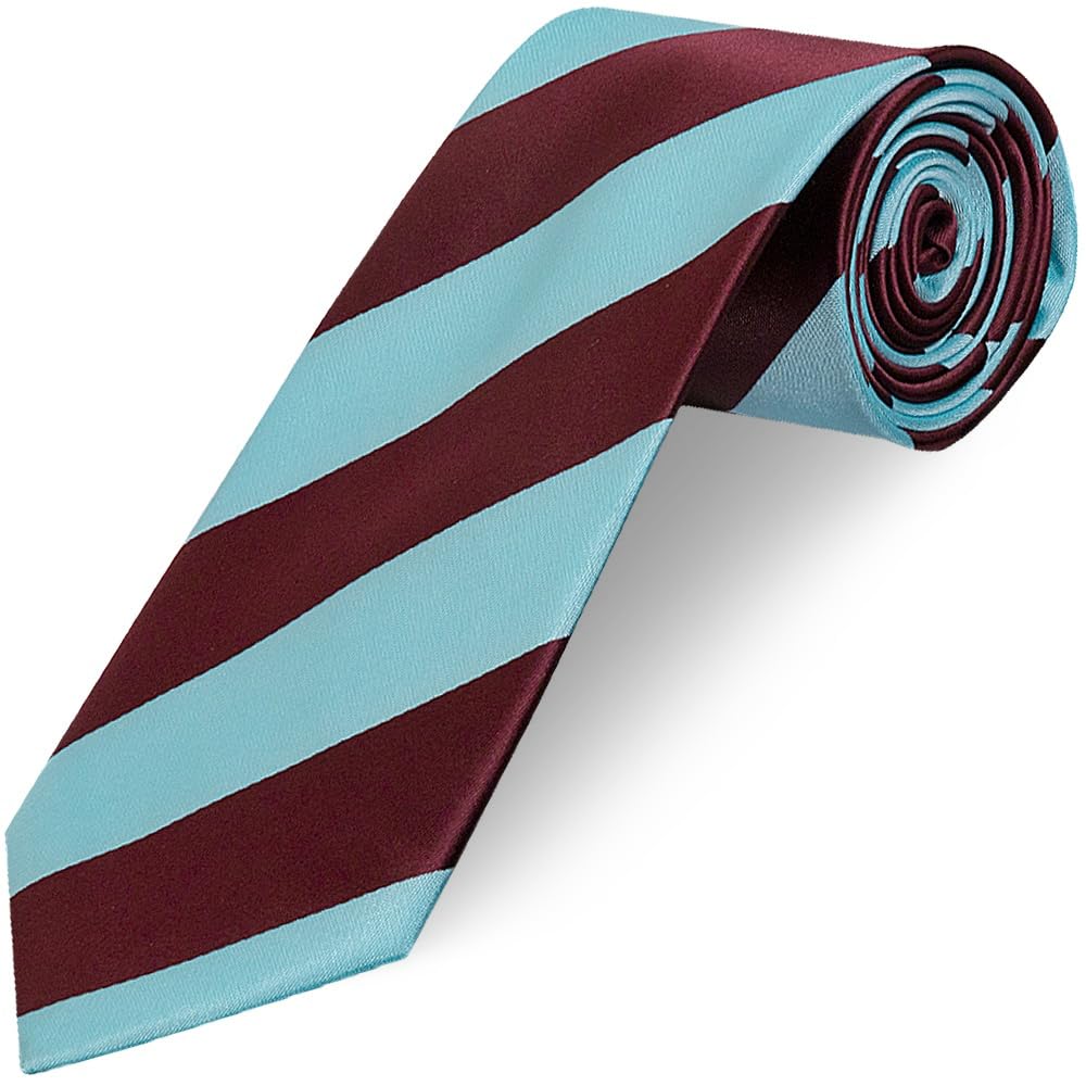 TIES R US Claret and Blue Striped Hand Made Classic Men's Football Tie