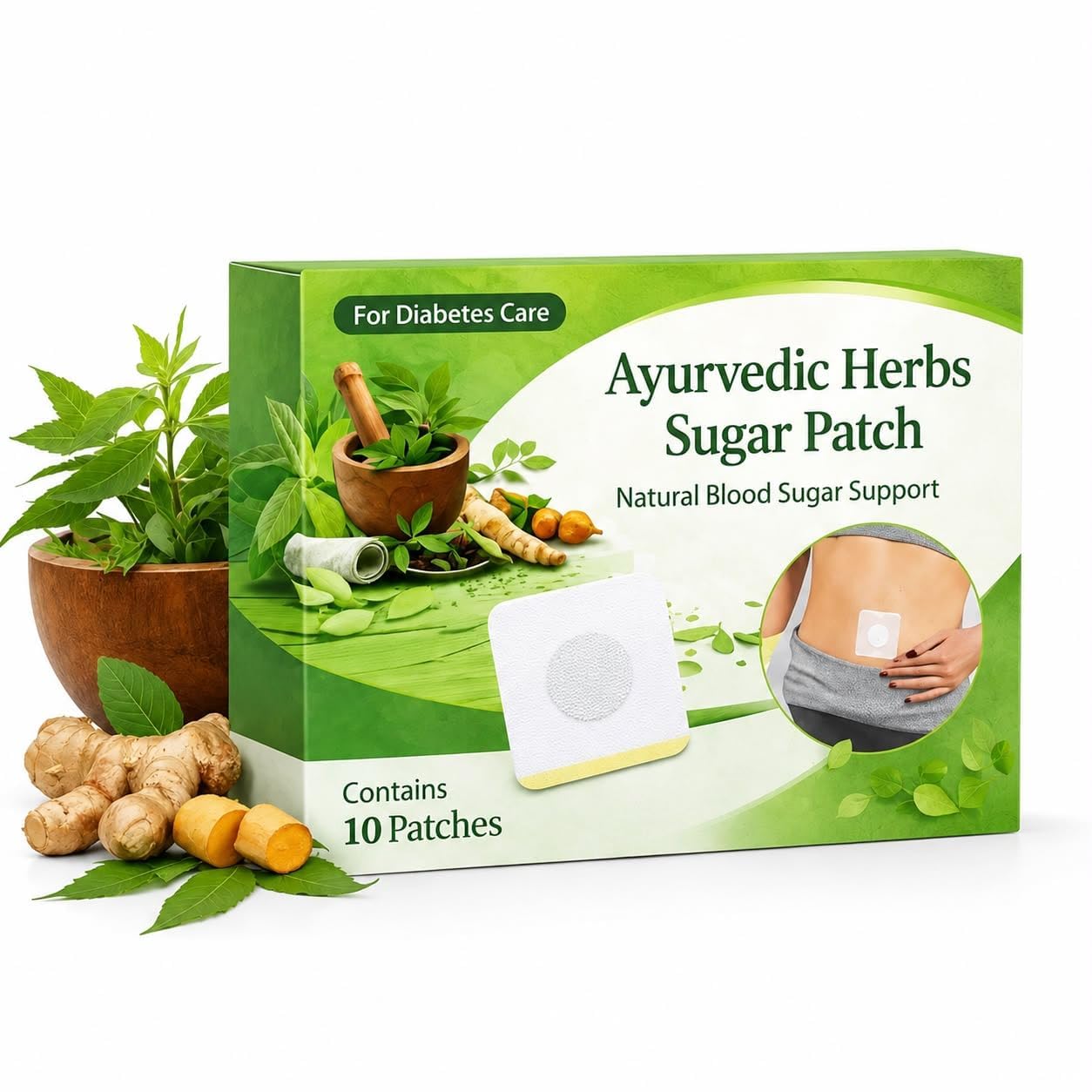 Ayurvedic Herbs Sugar Patch for Natural Blood Sugar Support, with Turmeric, Neem and Ginger, 10 Patches-image-47