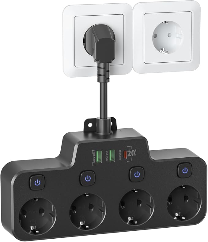 Regletas Enchufes Proteccion Sobretension Pared con USB C(PD 20W