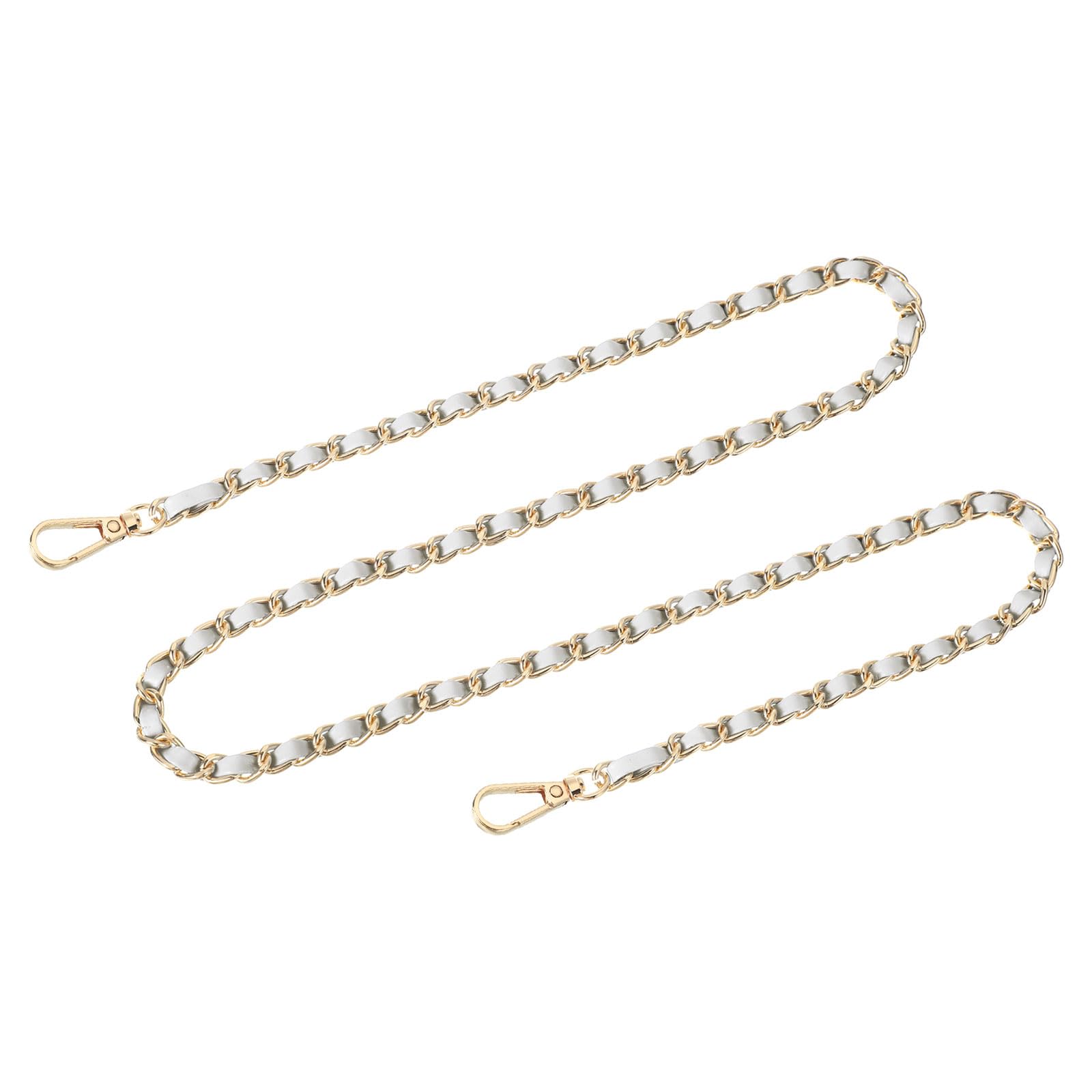 sourcing map Purse Chain Strap, 39" Leather Iron Flat Chain Strap Handbag Chains Purse Straps for Shoulder Bags and Cross Body Bags Replacement Strap (Silver Strap + Gold Chain)