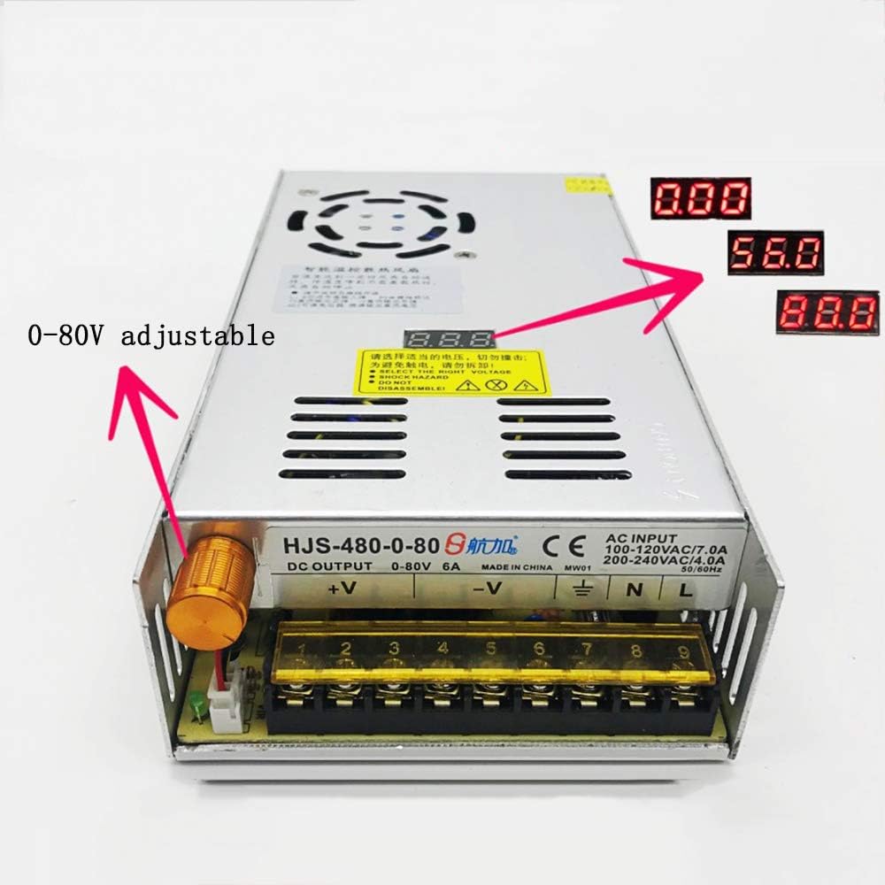 AC to DC Power Supply 80V Adjustable Switching Power Supply SMPS with Digital Display 110V/220V AC to 0-80V DC Power Supply 6A 480W Voltage Regulator Converter Transformer…