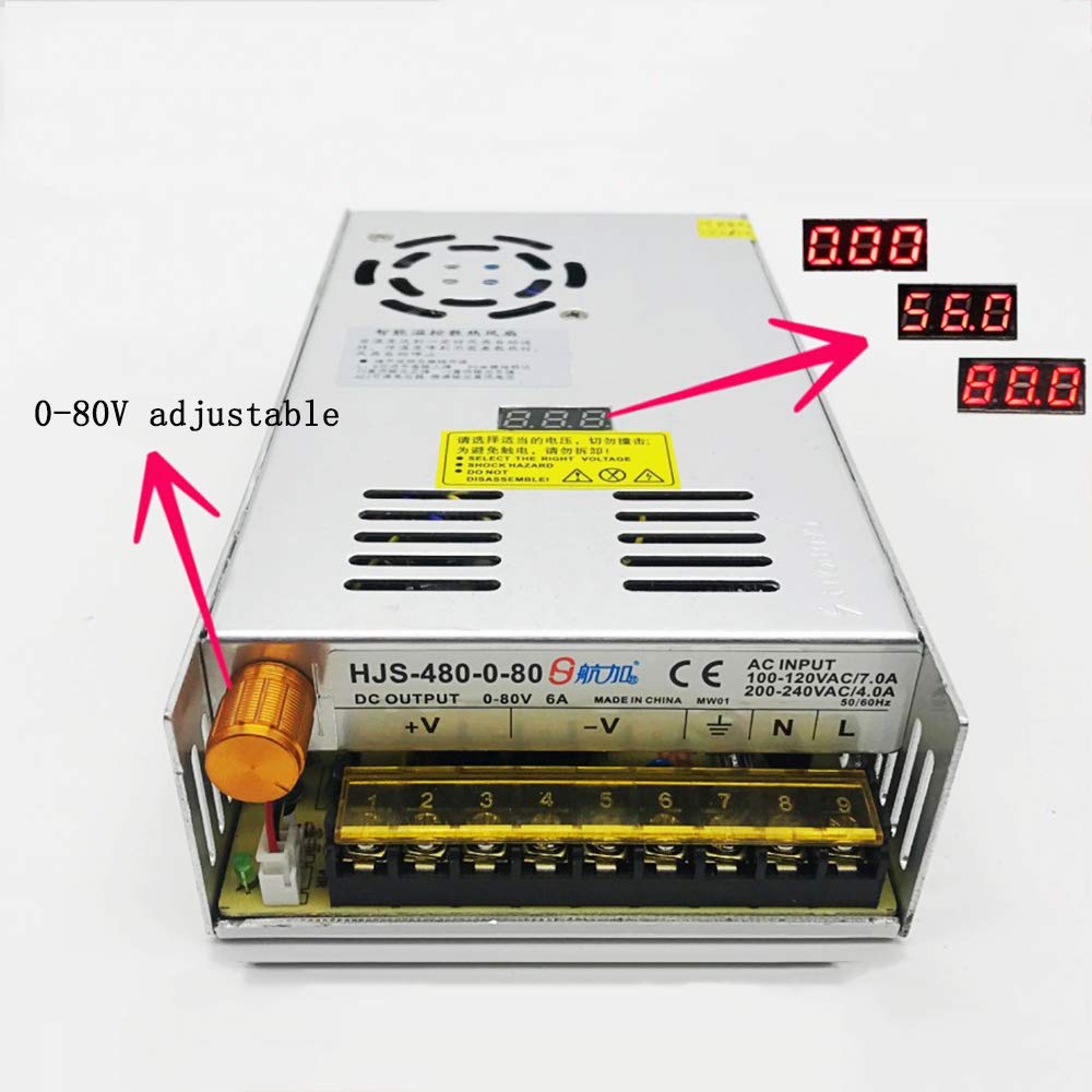 0-80V DC Adjustable Switching Power Supply 110V/220V AC to DC 80V 6A Power Supply Transformer Digital Display 480W Voltage Regulator Power Converter