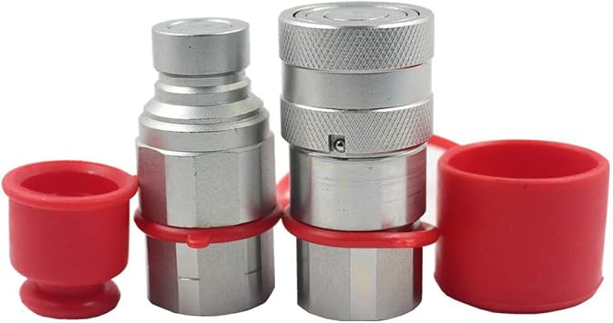 LX-FF-04 1/2" Skid Steer Bobcat Flat Face Hydraulic Quick Disconnect Coupling NPT1/2 Set Quick Connect Couplers with Red Dust Caps
