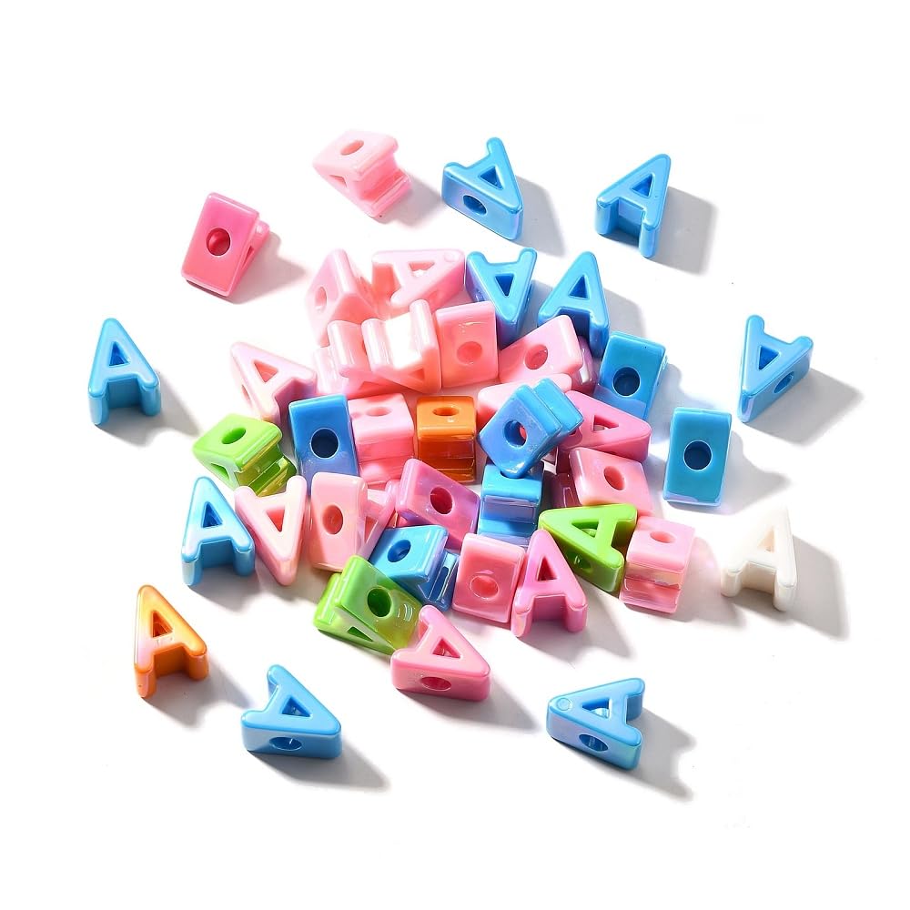 DanLingJewelry 40Pcs Random Rainbow Large Letter A Acrylic Beads AB Colour Iridescent Alphabet Keychain Beads for Bracelets Necklaces Jewellery Making