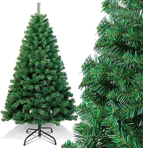 Gimisgu - 180 cm Artificial Christmas Tree with 600 Branches, Flame-Resistant PVC, Quick Assembly, Foldable, Includes Metal Stand (Green)