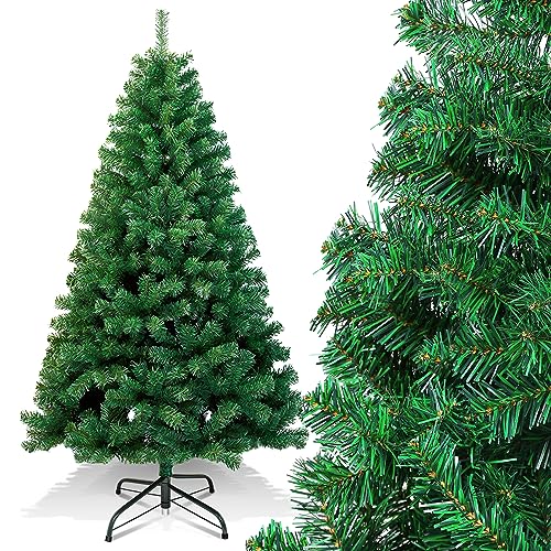 Gimisgu - Árbol de Navidad artificial, 180 cm, con 600 ramas, de PVC difícilmente inflamable, montaje rápido, plegable, incluye soporte de metal (verde)