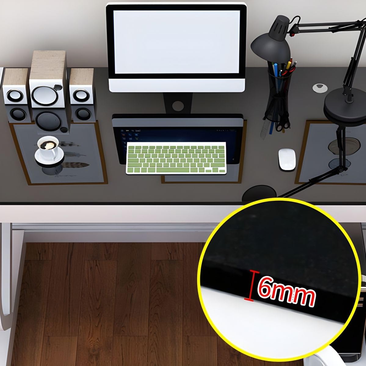 LAKIQ Contemporary Glass Home Office Computer Desk Rectangular Gaming Desk with Metal Legs Modern Computer Desktop Table - Without Chair (Black,31.5" L x 23.6" W x 29.5" H)