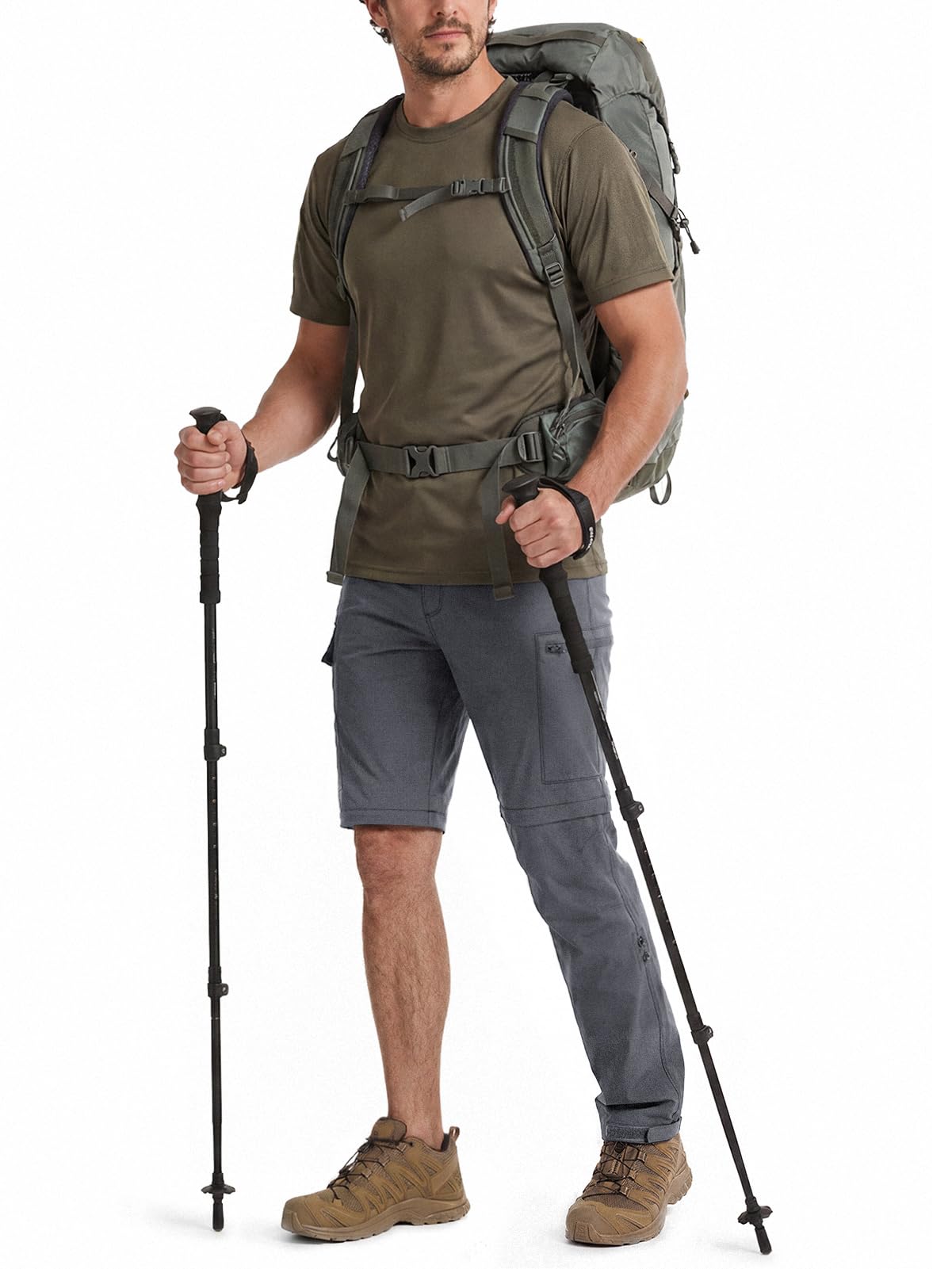 Hiauspor Pantalon de randonnée pour Homme Zip Off Pantalon d'extérieur Léger à séchage Rapide Stretch pour Le Trekking, la pêche, Le Cargo (Gris Foncé, XL)