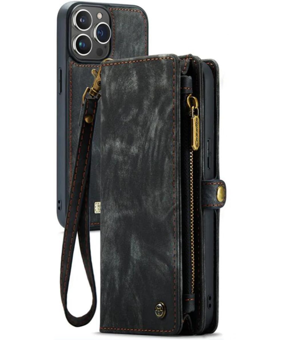 Funda de teléfono de Cuero con Tapa magnética para iPhone 12 11 13 14 15 Pro MAX XS XR X SE 2022 8 Plus Funda para Tarjeta Tipo Billetera con Cremallera, Negro, para iPhone SE 2022