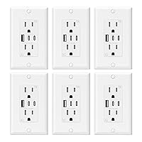 Vista 7 de ELEGRP Tomacorrientes USB, tomacorriente de pared de 15 amperios con 3 puertos USB, tomacorrientes con puertos USB C duales, receptáculos