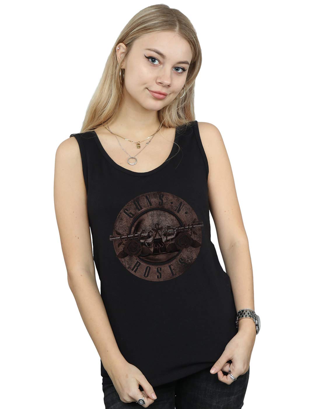 Absolute Cult Women's Black Guns N Roses Sepia Bullet Logo Vest Medium